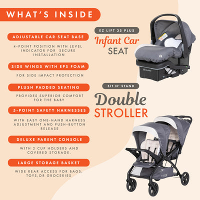 Baby Trend Sit N' Stand Double Stroller w/EZ-Lift Plus Infant Car Seat, Magnolia - VMInnovations