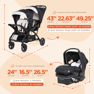 double stroller dimensions Baby Trend Sit N' Stand Double Stroller with EZ-Lift Plus Infant Car S – VMInnovations