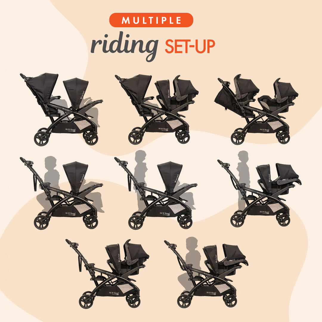 Baby Trend Sit N' Stand Double Stroller with EZ-Lift Car Seat (2 Pack), Stormy