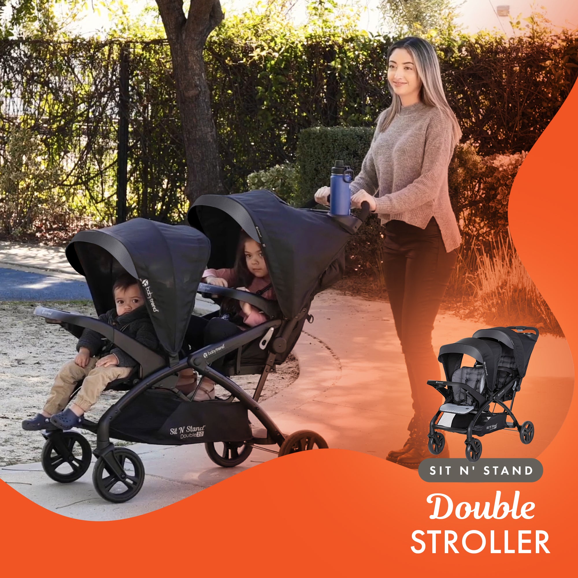 Baby Trend Sit N' Stand Double Stroller with EZ-Lift Car Seat (2 Pack), Stormy - VMInnovations
