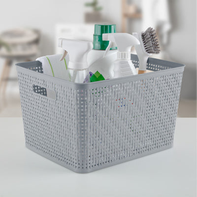 Sterilite 14x11.5x8.5 Inch Woven Rectangular Tall Basket for Home Organization