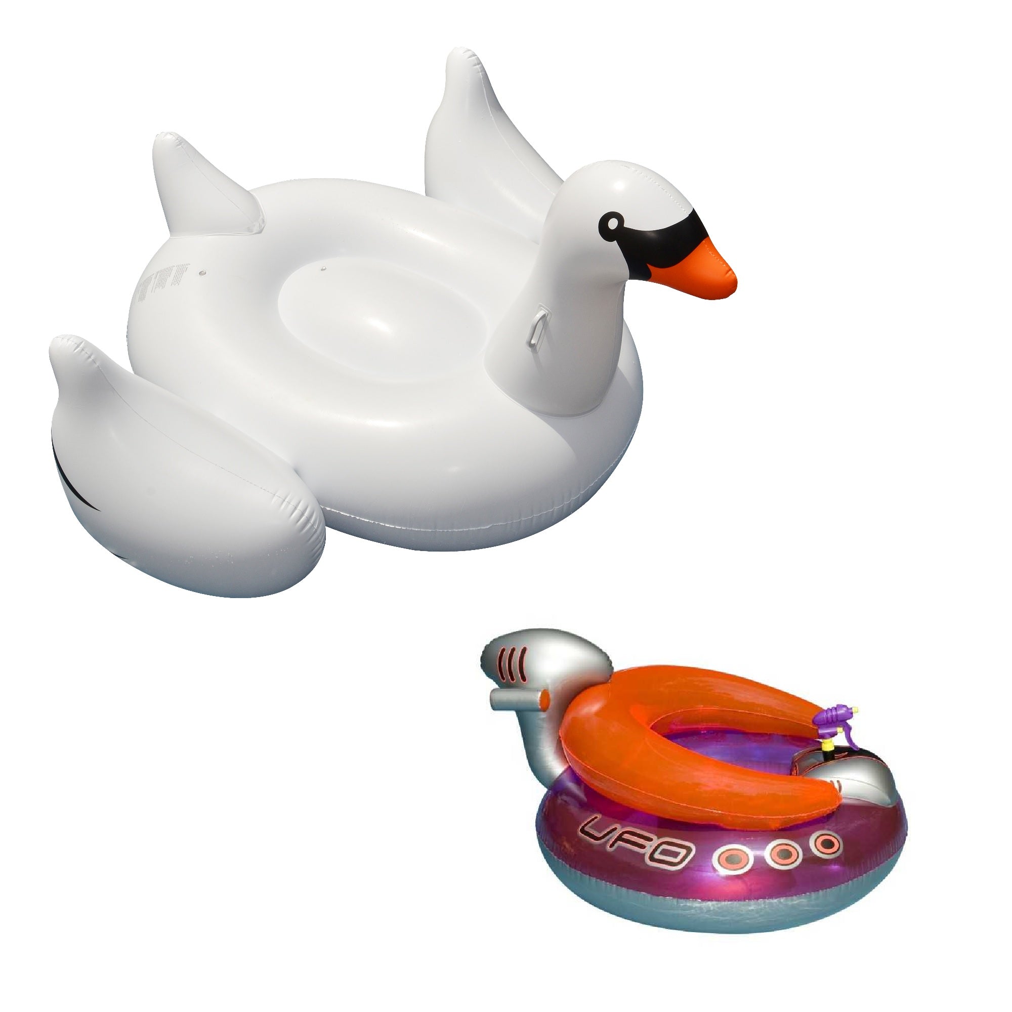 Swimline Giant Swan Inflatable Ride-On & Inflatable UFO Pool Float w/ Squirt Gun - VMInnovations