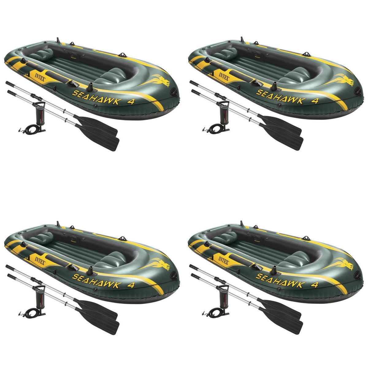 Intex Seahawk 4 Inflatable 4 Person Floating Boat Raft Set w/ Oars & Pump 4 Pack