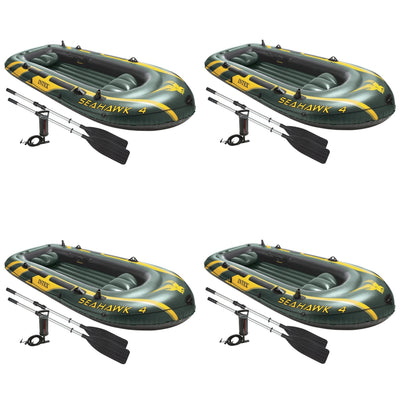 Intex Seahawk 4 Inflatable 4 Person Floating Boat Raft Set w/ Oars & Pump 4 Pack