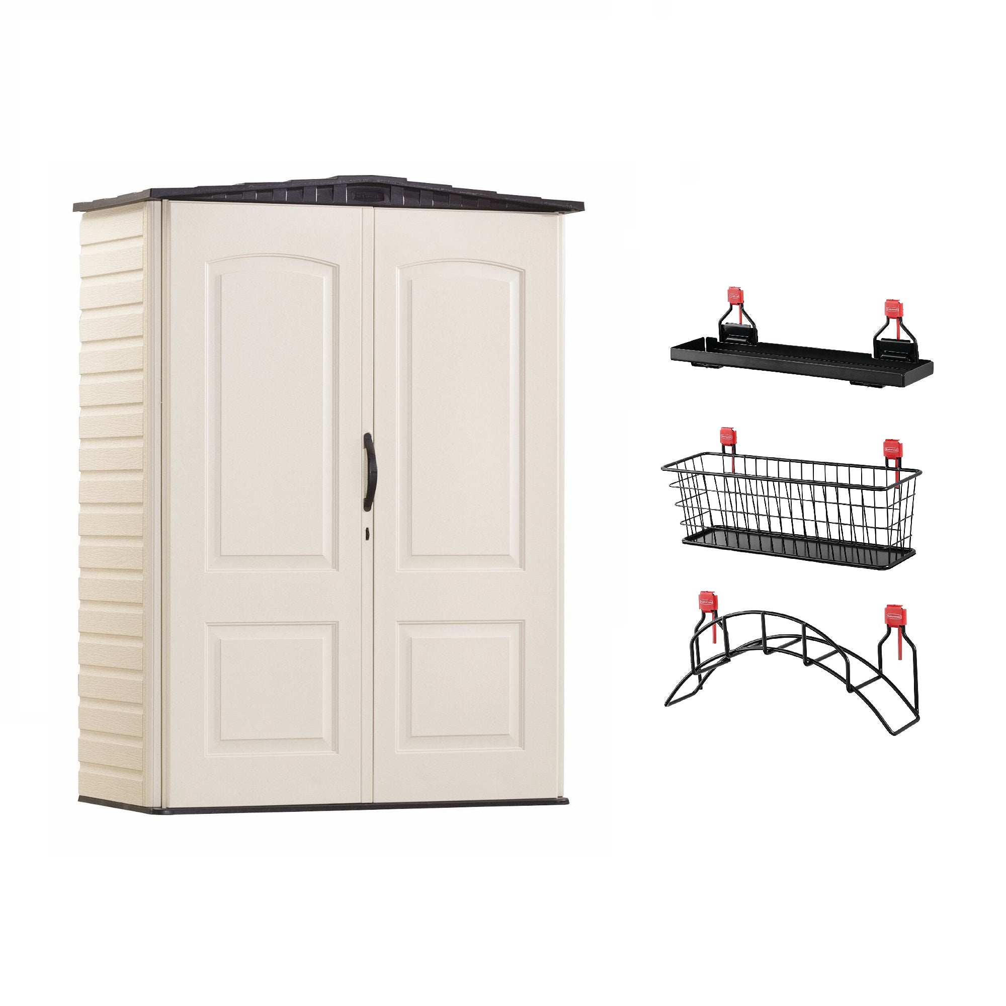 Rubbermaid Small Vertical 53 Cu Ft Outdoor Storage Building Shed w/ Accessories