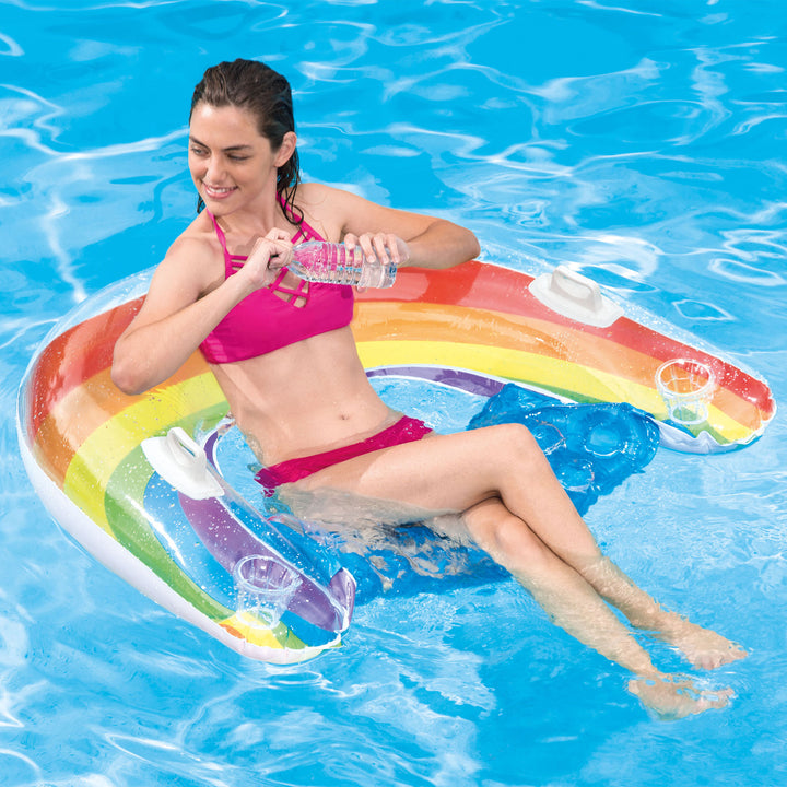 Intex Sit N' Float 60 x 39" Swimming Pool Lounger Water Float with 2 Cupholders