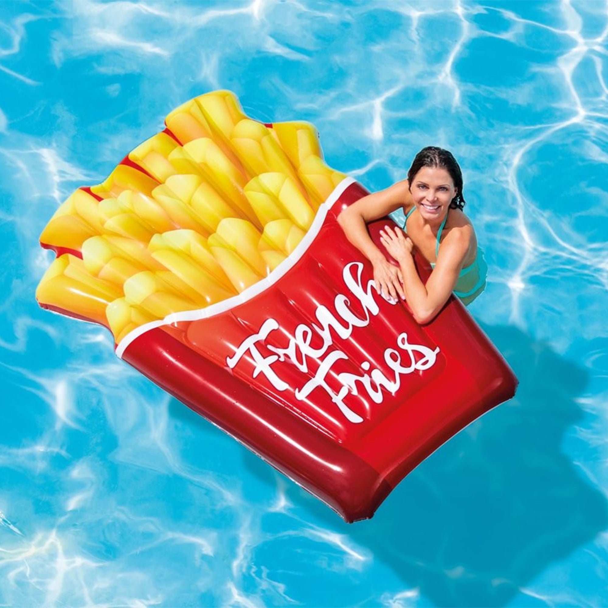 Intex French Fries Durable 12 Gauge Vinyl Inflatable Pool Float, Supports 220lbs