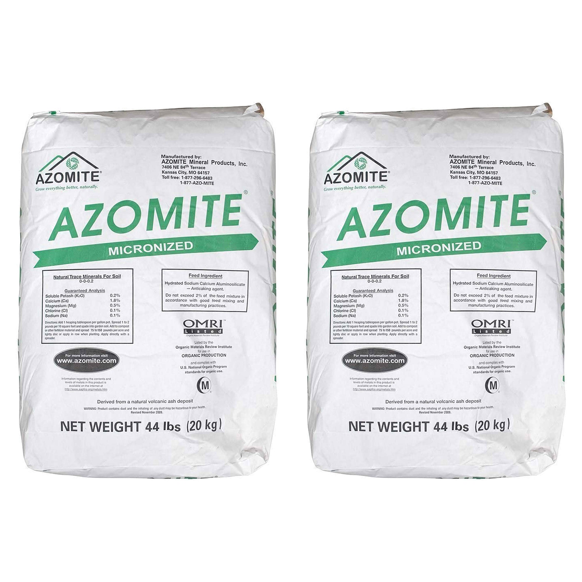 Azomite 44 lbs Micronized Organic Trace Mineral Soil Fertilizer Powder, (2 Pack)