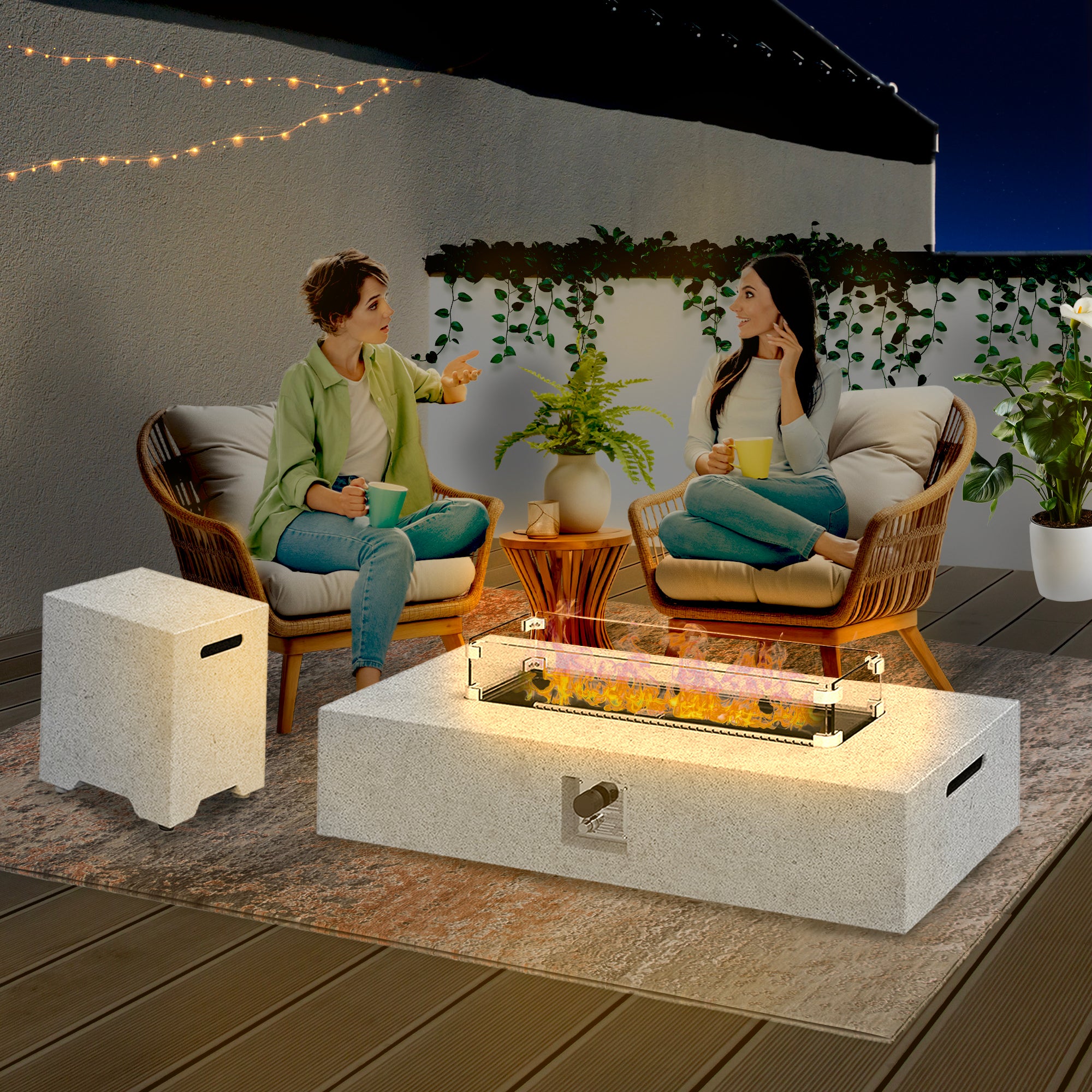 ESSENTIAL LOUNGER 56" Large Rectangular Concrete Outdoor Firepit Table Set, Gray