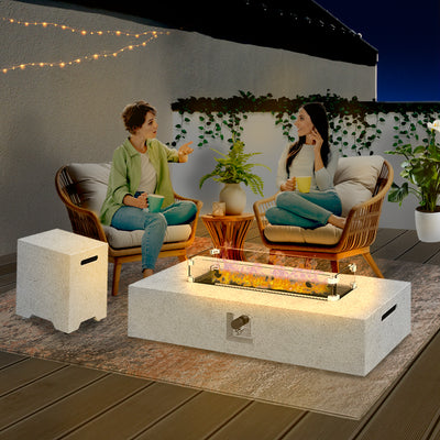 ESSENTIAL LOUNGER 56" Large Rectangular Concrete Outdoor Firepit Table Set, Gray