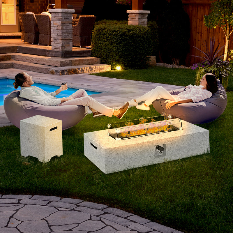ESSENTIAL LOUNGER 56" Large Rectangular Concrete Outdoor Firepit Table Set, Gray