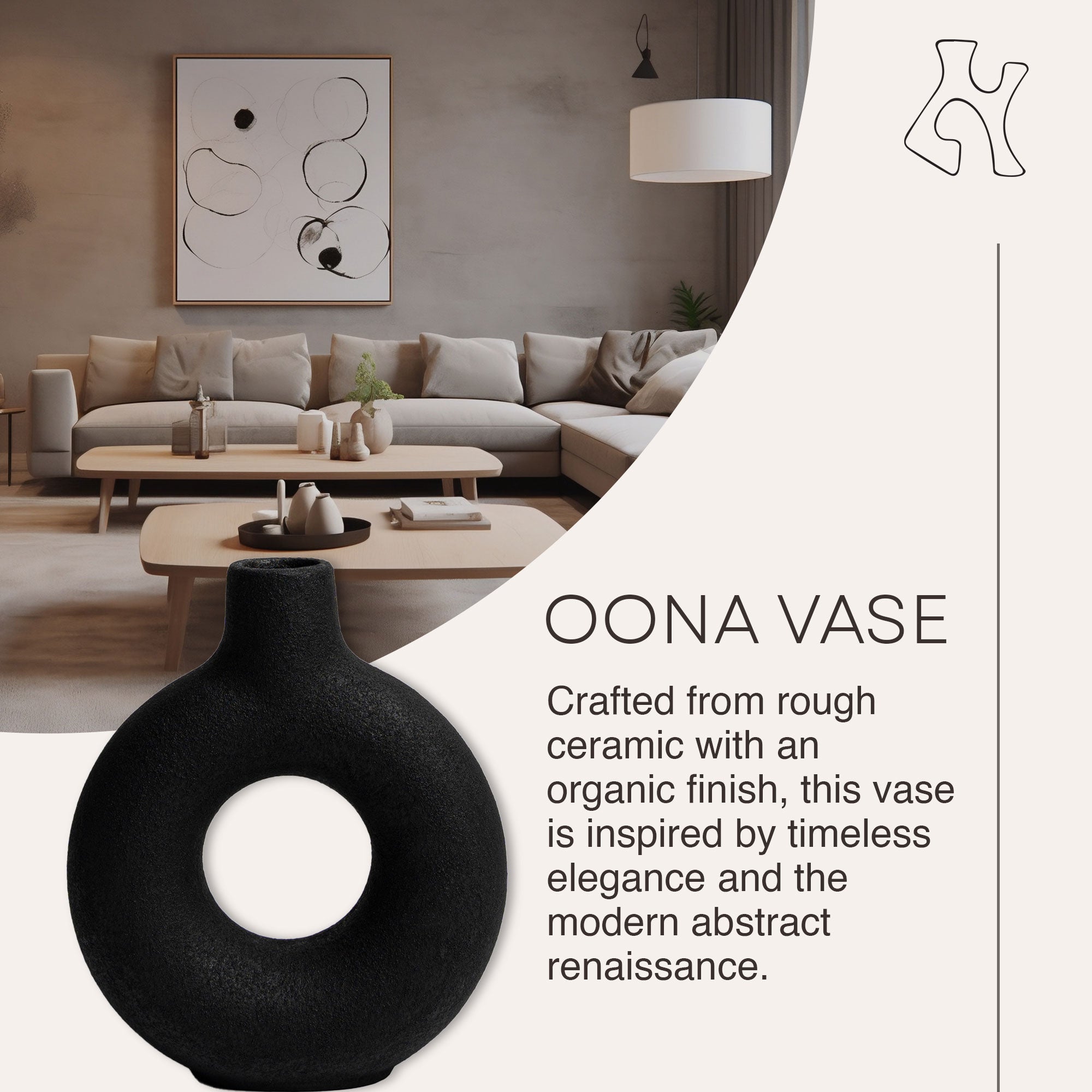 Villa Moda Oona Decorative Modern Ring Vase, Medium, Black (Open Box) - VMInnovations