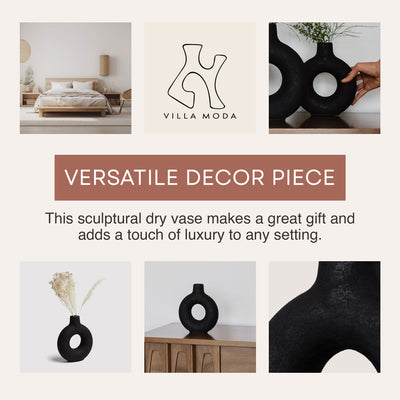 Villa Moda Oona Decorative Modern Ring Vase, Medium, Black (Open Box) - VMInnovations