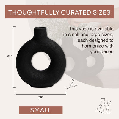 Villa Moda Oona Decorative Modern Ring Vase, Medium, Black (Open Box) - VMInnovations
