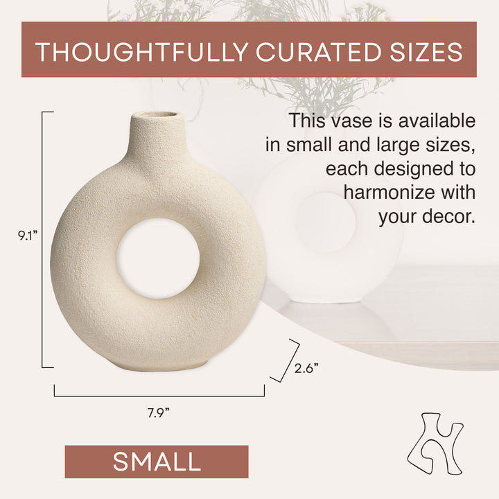 Villa Moda Oona Decorative Modern Ring Vase, Medium, White (Open Box) - VMInnovations