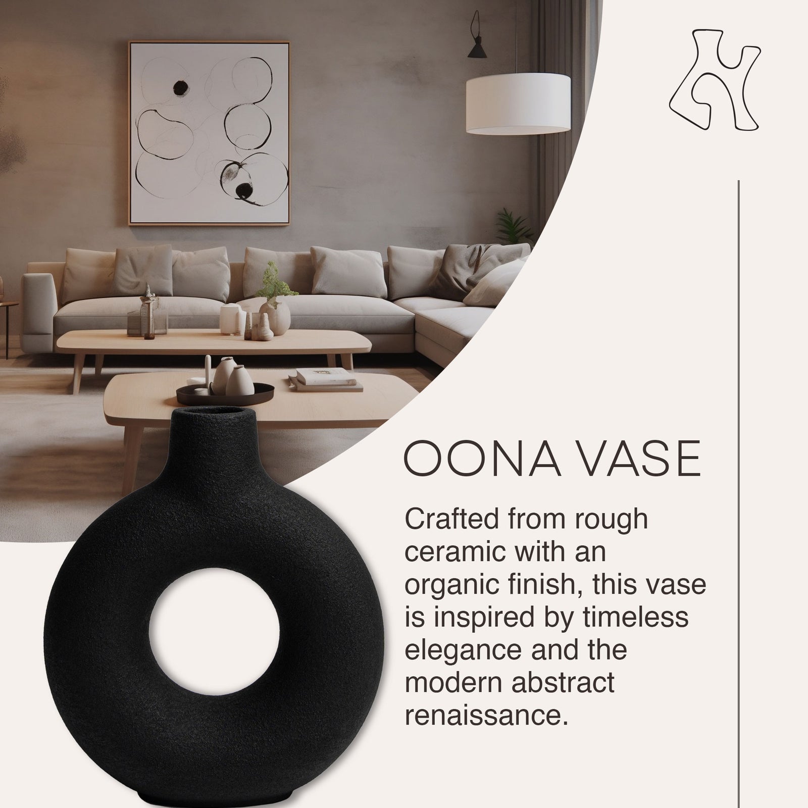 Villa Moda Oona Decorative Modern Ring Vase, Large, Black (Open Box) - VMInnovations