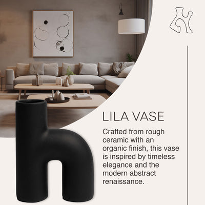 Villa Moda Lila Abstract Sculptural Decorative Modern Vase, Black - VMInnovations