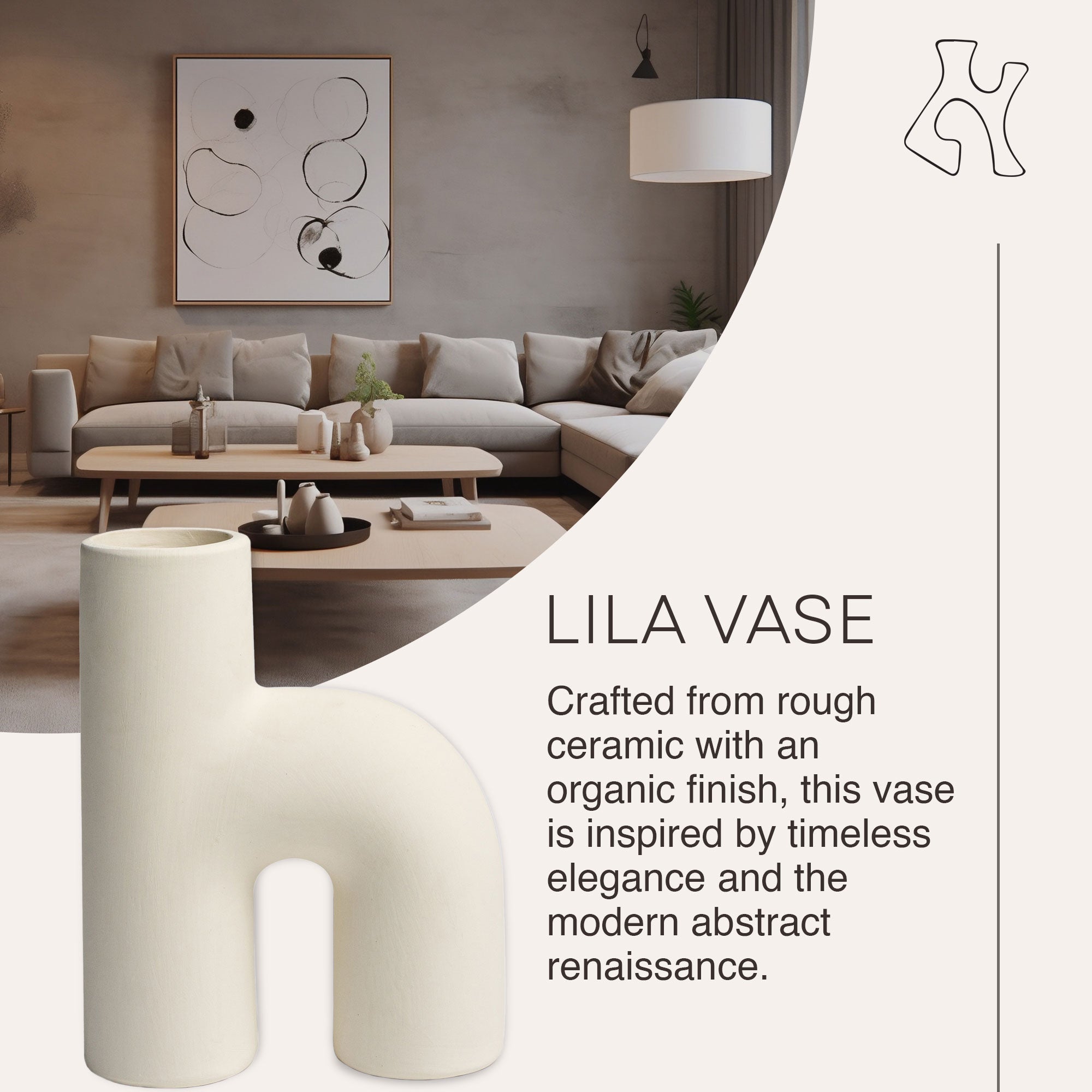 Villa Moda Lila Abstract Sculptural Decorative Modern Vase, White - VMInnovations