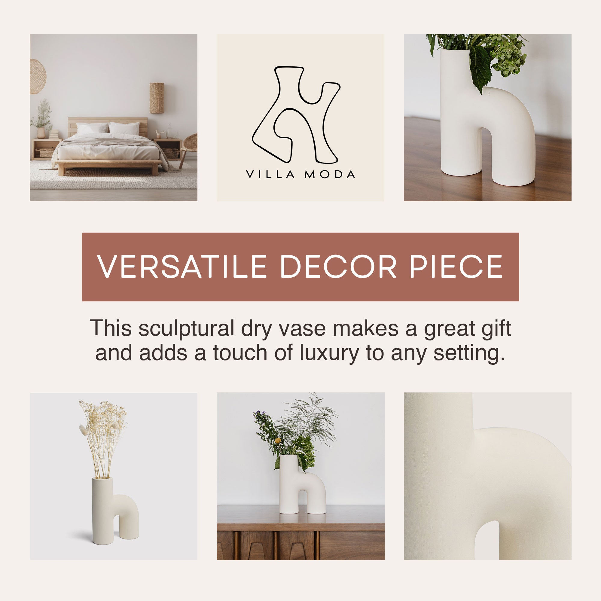 Villa Moda Lila Abstract Sculptural Decorative Modern Vase, White (Used) - VMInnovations