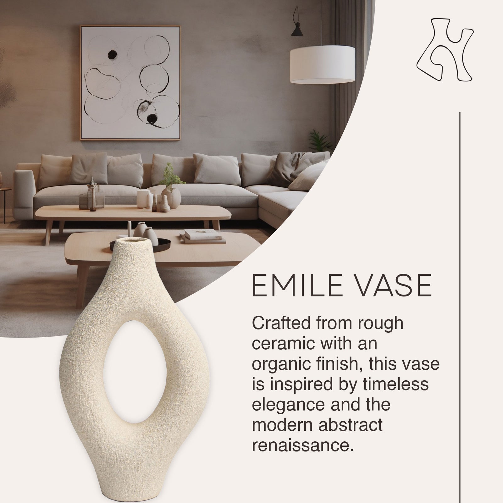 Villa Moda Emile Abstract Organic Decorative Modern Vase, White (Open Box) - VMInnovations