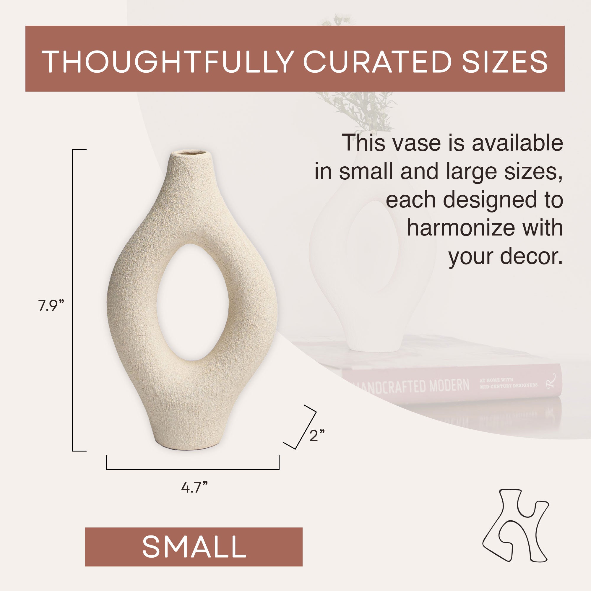 Villa Moda Emile Abstract Organic Decorative Modern Vase, White (Open Box) - VMInnovations