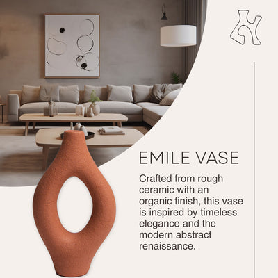 Villa Abstract Organic Decorative Modern Vase, Medium, Terracota (Open Box) - VMInnovations