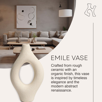 Villa Moda Emile Abstract Organic Decorative Modern Vase, Large, White(Open Box)