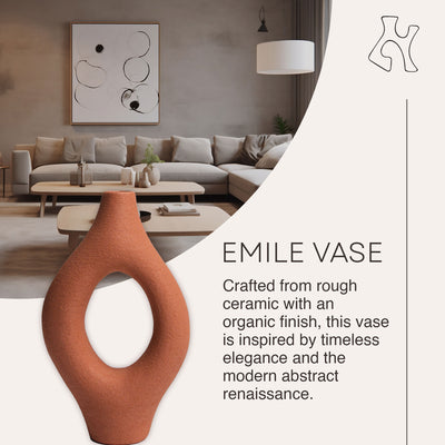 Villa Moda Emile Abstract Organic Decorative Vase, Large, Terracota (Open Box)