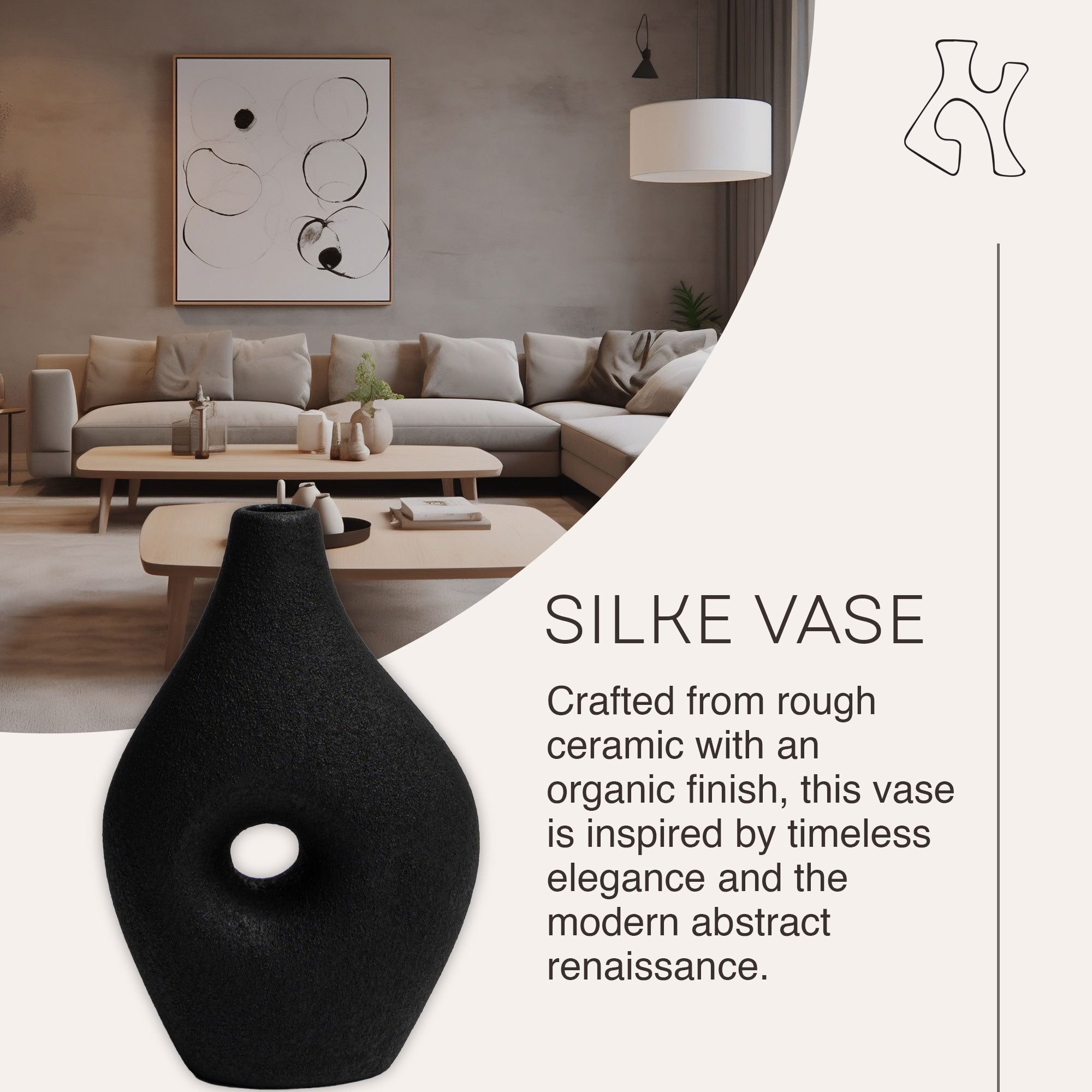 Villa Moda Silke Large Genie Decorative Modern Vase, Medium, Black - VMInnovations