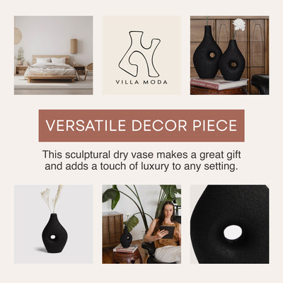 Villa Moda Silke Large Genie Decorative Modern Vase, Medium, Black (Open Box) - VMInnovations