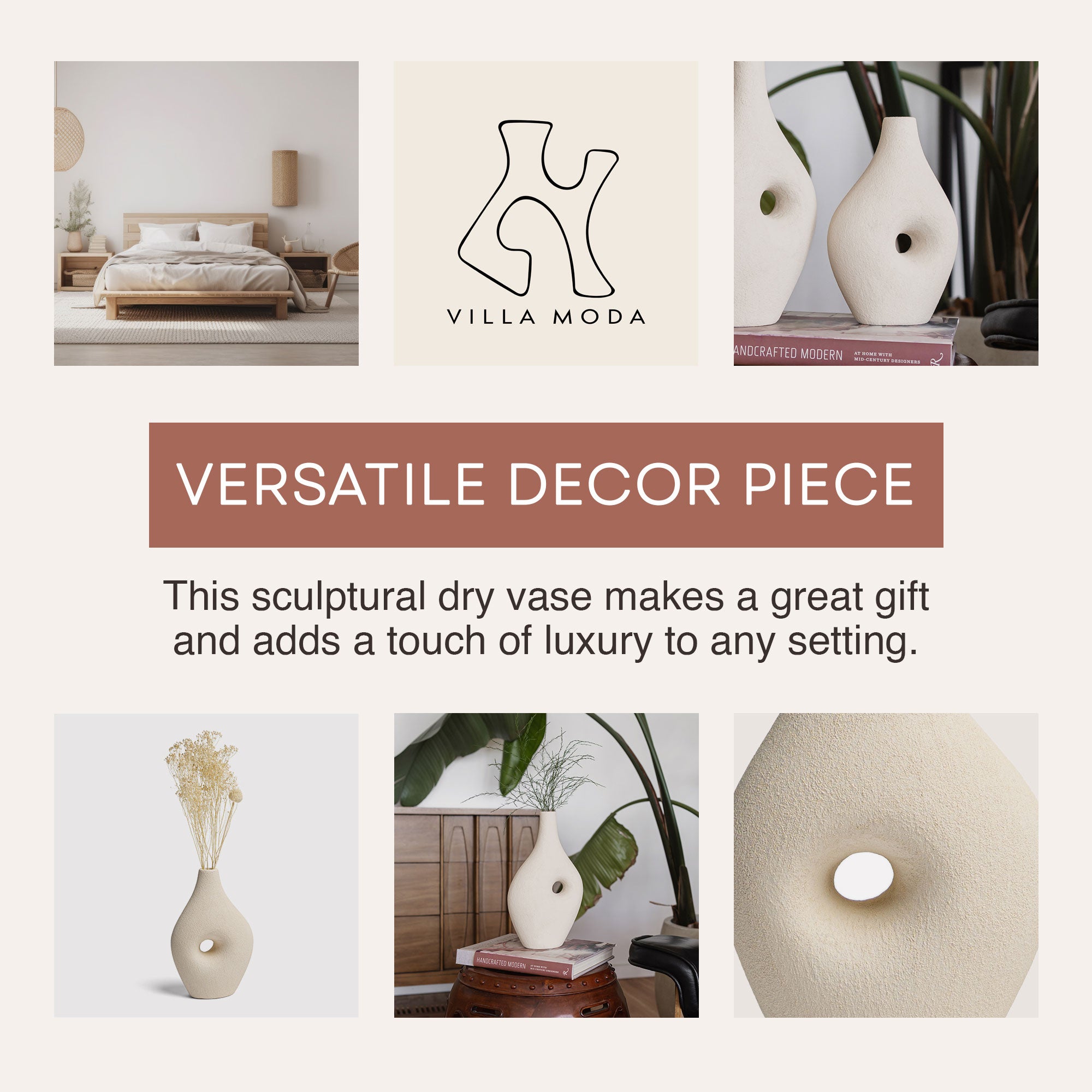 Villa Moda Silke Large Genie Decorative Modern Vase, Medium, White (Open Box) - VMInnovations