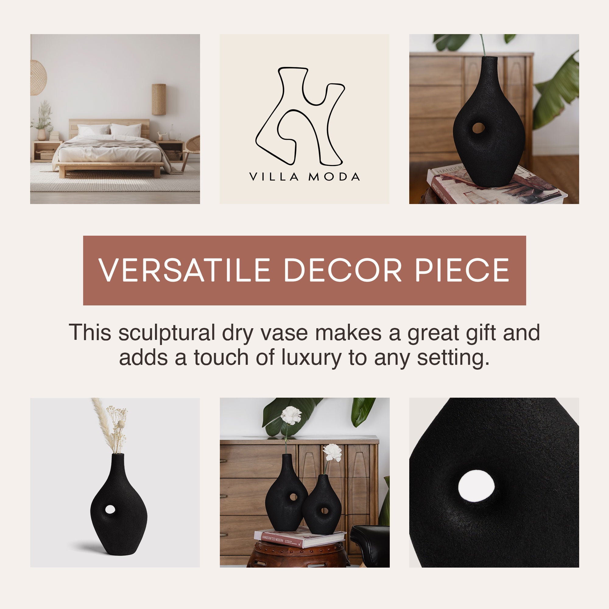 Villa Moda Silke Large Genie Decorative Modern Vase, Large, Black (Open Box) - VMInnovations