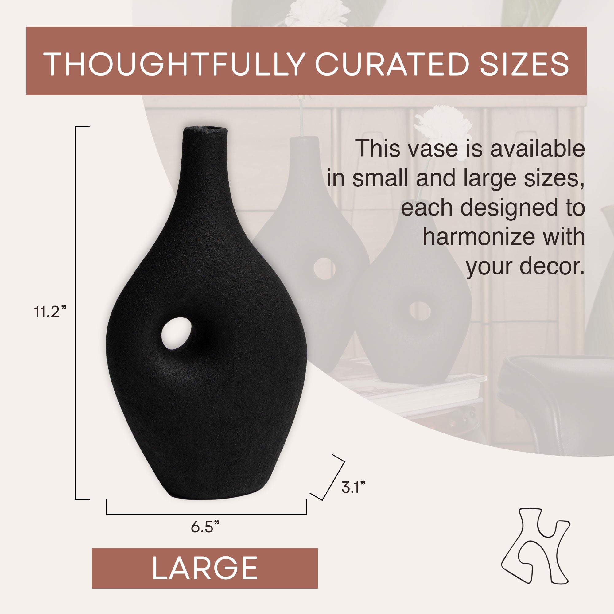 Villa Moda Silke Large Genie Decorative Modern Vase, Large, Black (Open Box) - VMInnovations