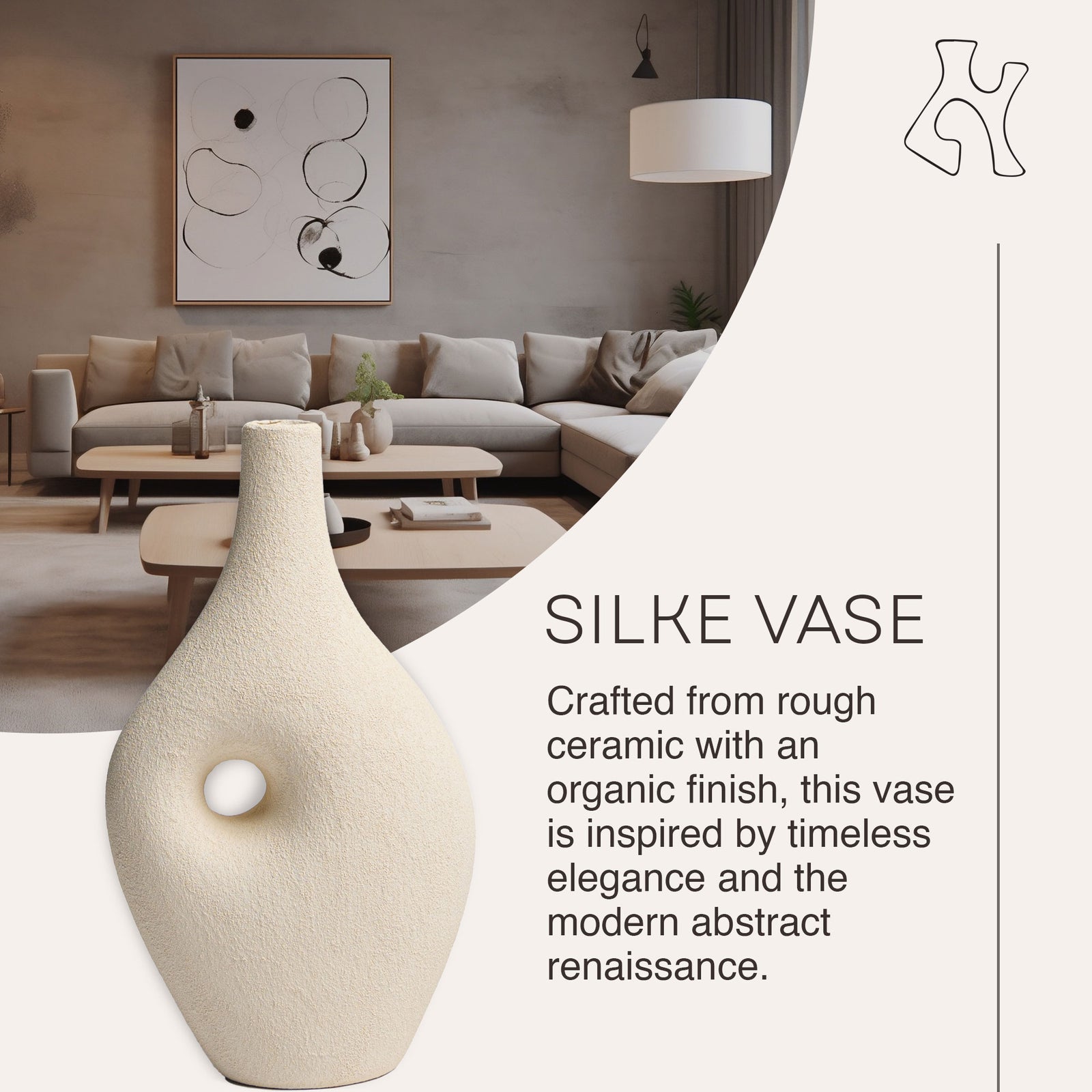Villa Moda Silke Large Genie Decorative Modern Vase, Large, White (Open Box) - VMInnovations