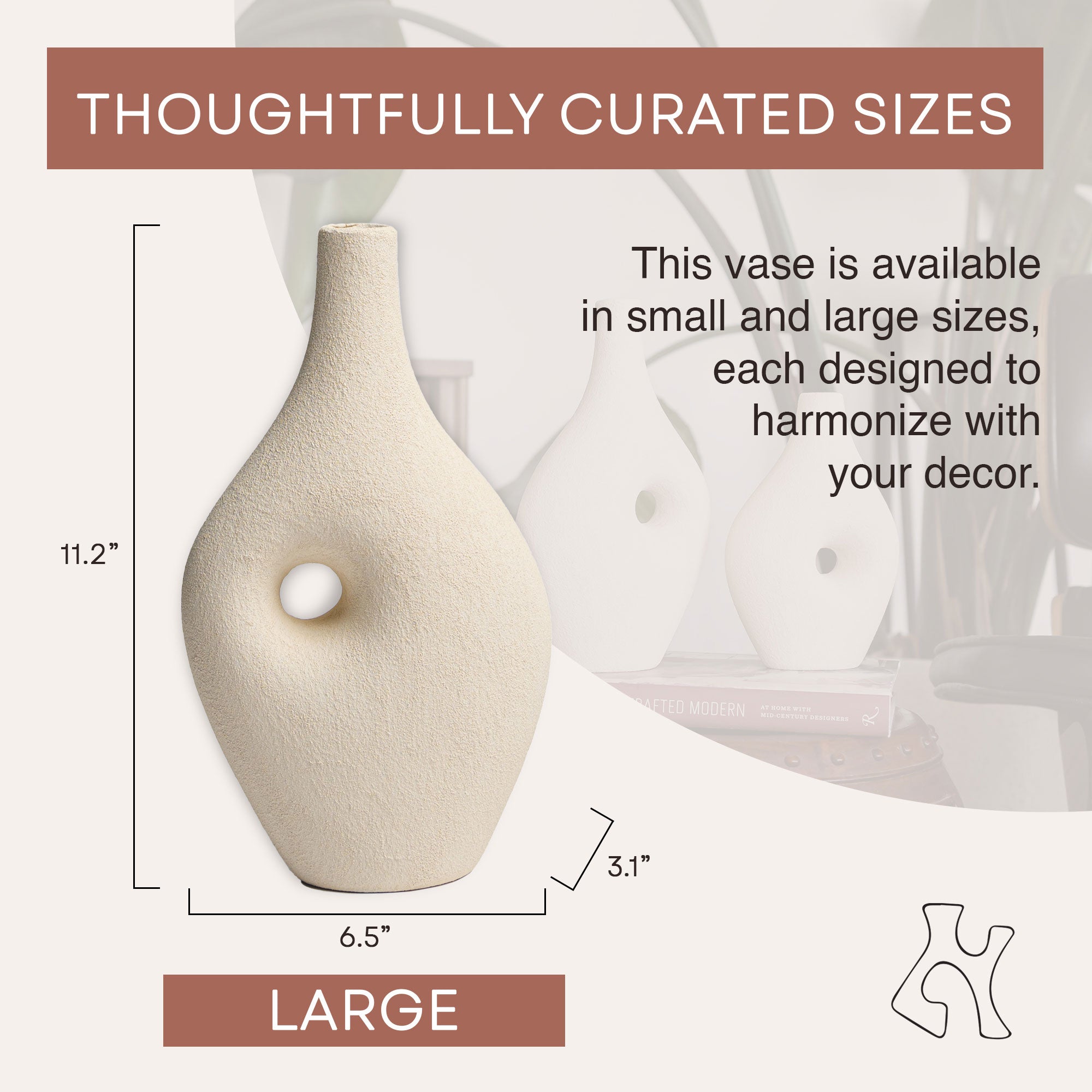 Villa Moda Silke Large Genie Decorative Modern Vase, Large, White (Open Box) - VMInnovations