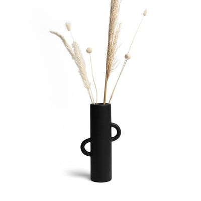 Villa Moda Ari Tube-Shaped Abstract Decorative Modern Vase, Black (Open Box)