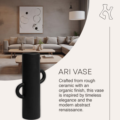 Villa Moda Ari Tube-Shaped Abstract Decorative Modern Vase, Black (Open Box)