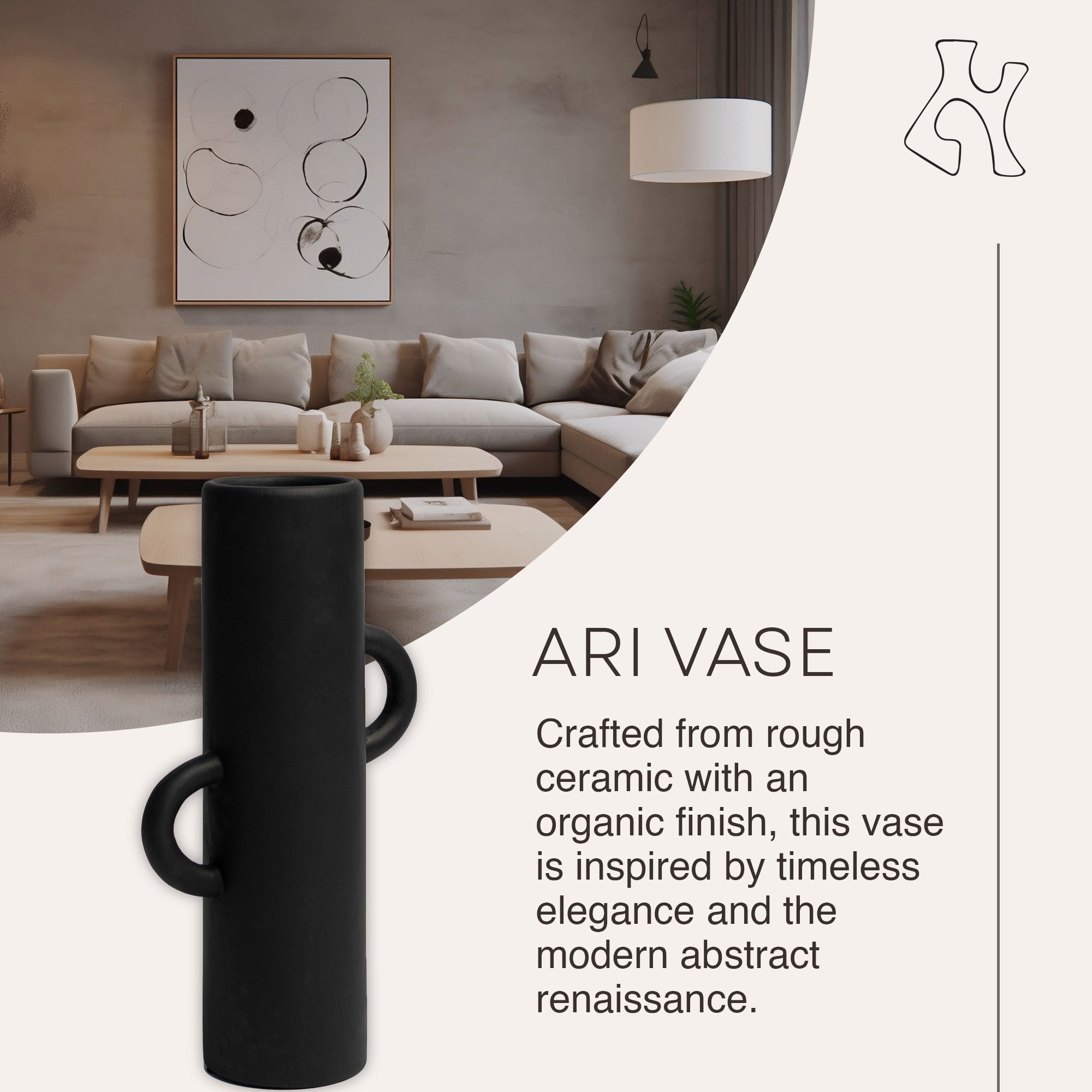 Villa Moda Ari Tube-Shaped Abstract Decorative Modern Vase, Black (Open Box) - VMInnovations