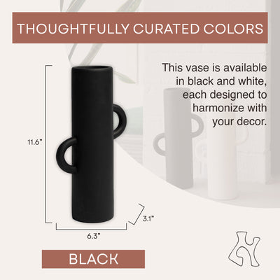 Villa Moda Ari Tube-Shaped Abstract Decorative Modern Vase, Black (Open Box) - VMInnovations