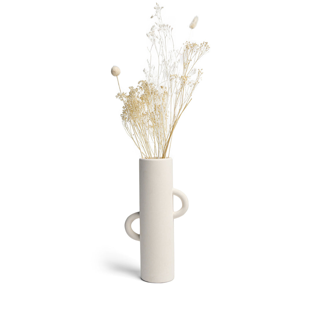 Villa Moda Ari Tube-Shaped Abstract Decorative Modern Vase, White (Open Box)