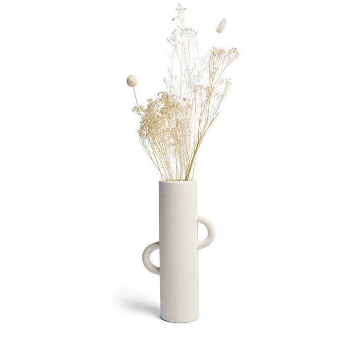 Villa Moda Ari Tube-Shaped Abstract Decorative Modern Vase, White (Open Box)