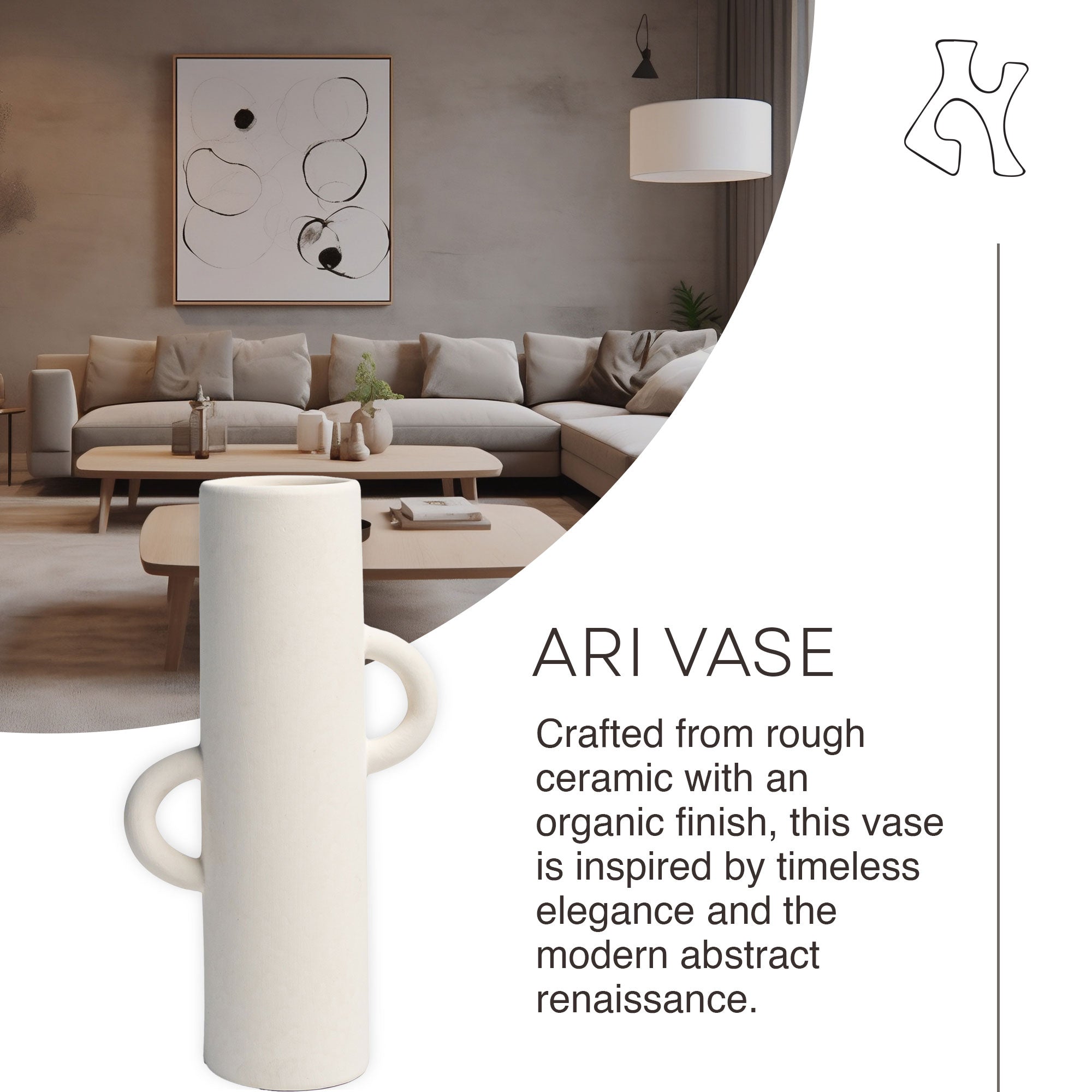 Villa Moda Ari Tube-Shaped Abstract Decorative Modern Vase, White (Damaged) - VMInnovations