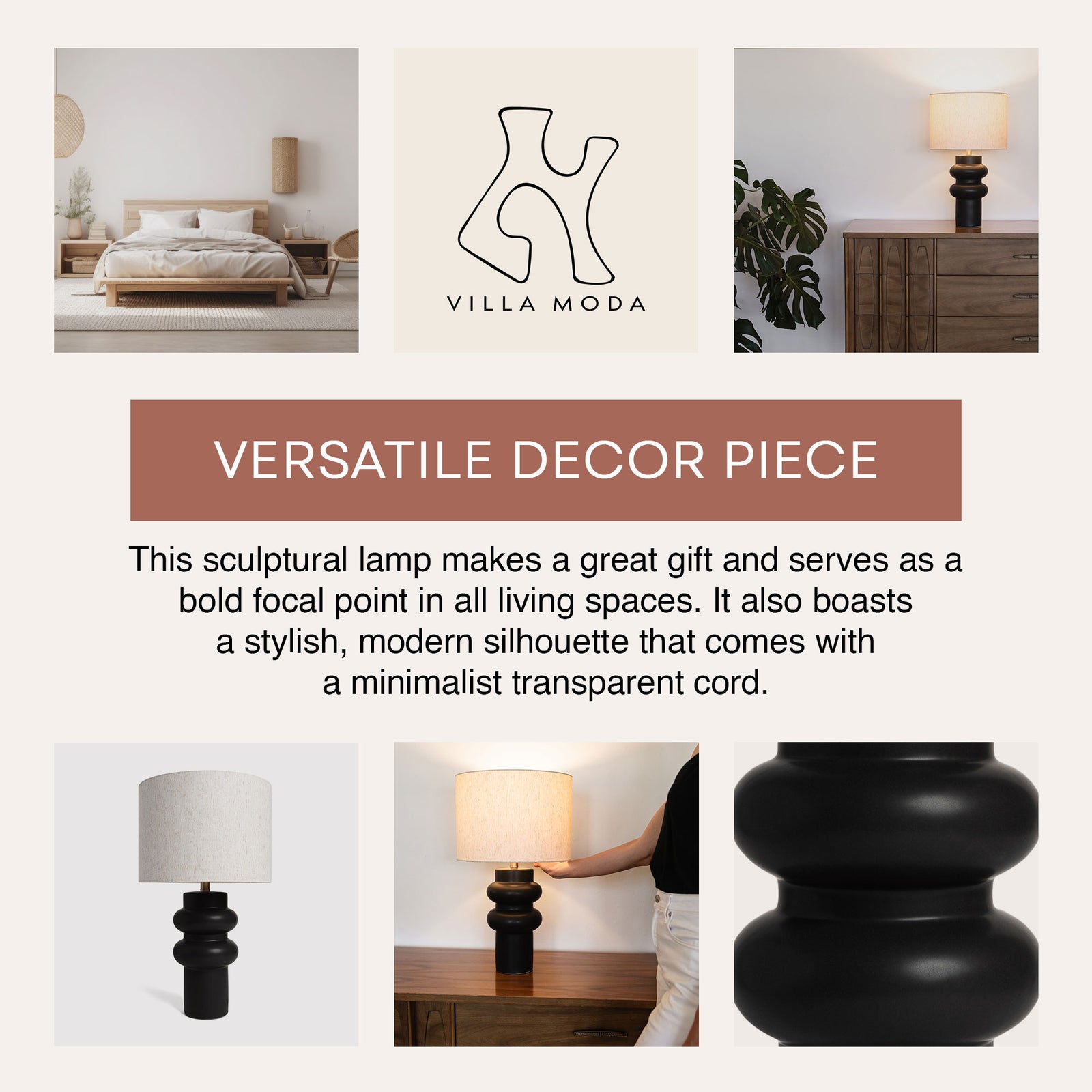 Villa Moda Nina-Hxy-1659 Table Lamp, Black - VMInnovations