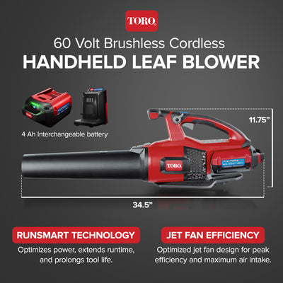 Toro 60 Volt Brushless Cordless Leaf Blower with 2.5 Ah Battery (Open Box) - VMInnovations