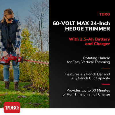 Flex Force 60V 24" Cordless Hedge Trimmer w/2.5Ah Battery & Charger (Open Box) - VMInnovations