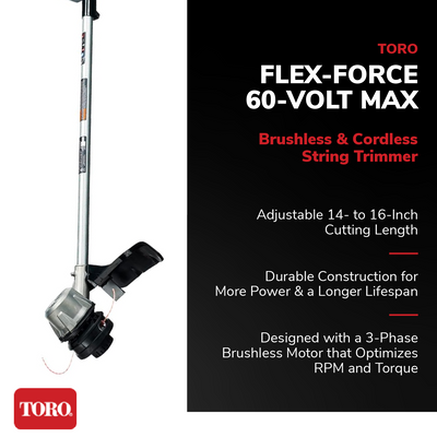 Toro Flex Force 60V Max Lithium-Ion Brushless Cordless 14/16" Trimmer(For Parts) - VMInnovations