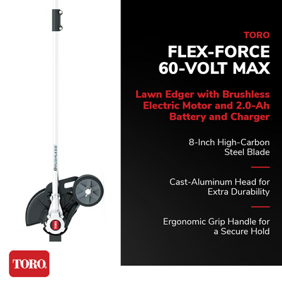 Toro Flex Force 60V Max 8" Cordless Electric Lawn Edger with Battery & Charger