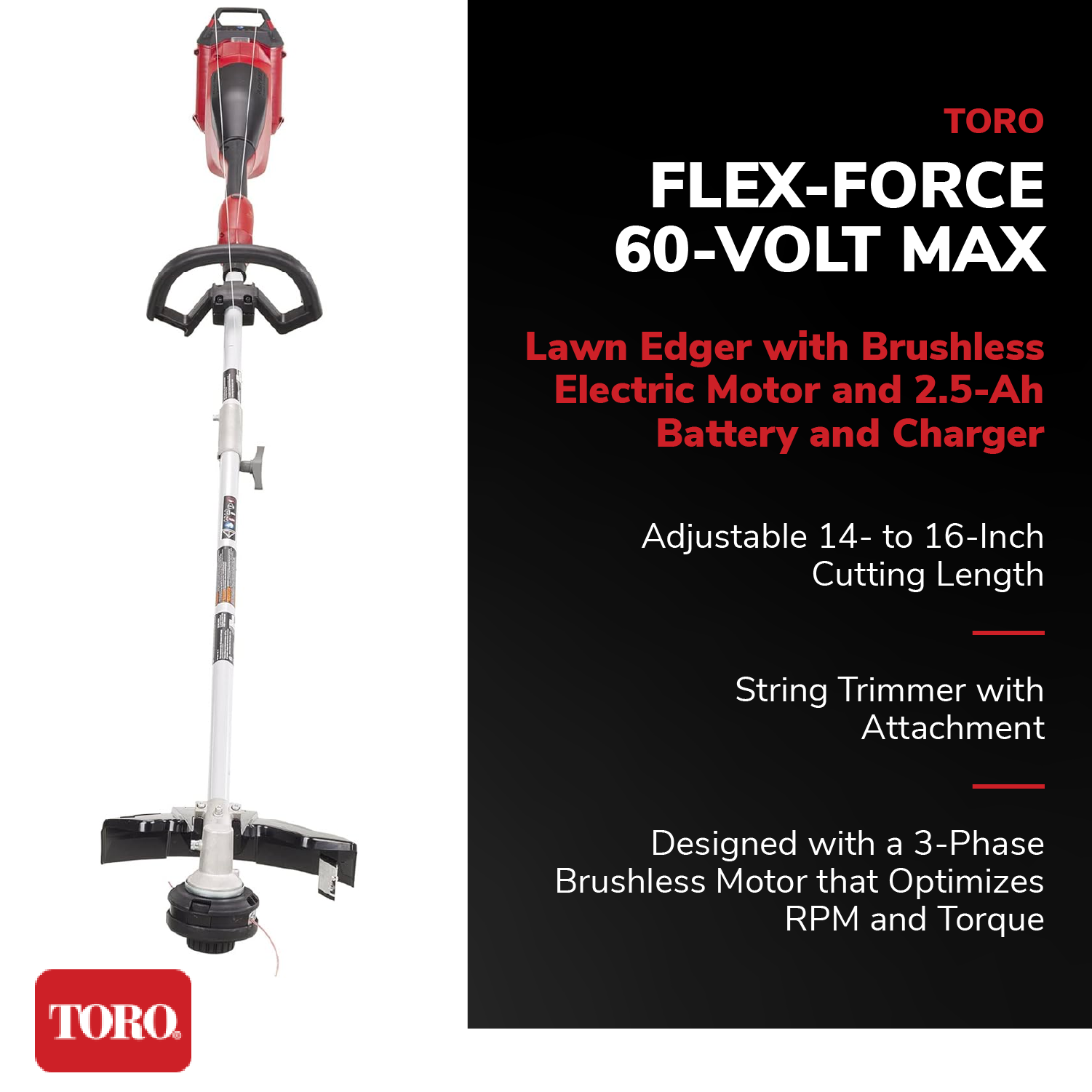 Toro 60V Max 14"/16" Capable String Trimmer, 2.5Ah Battery & Charger (Open Box) - VMInnovations