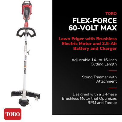 Toro 60V Max 14"/16" Capable String Trimmer, 2.5Ah Battery & Charger (Open Box) - VMInnovations