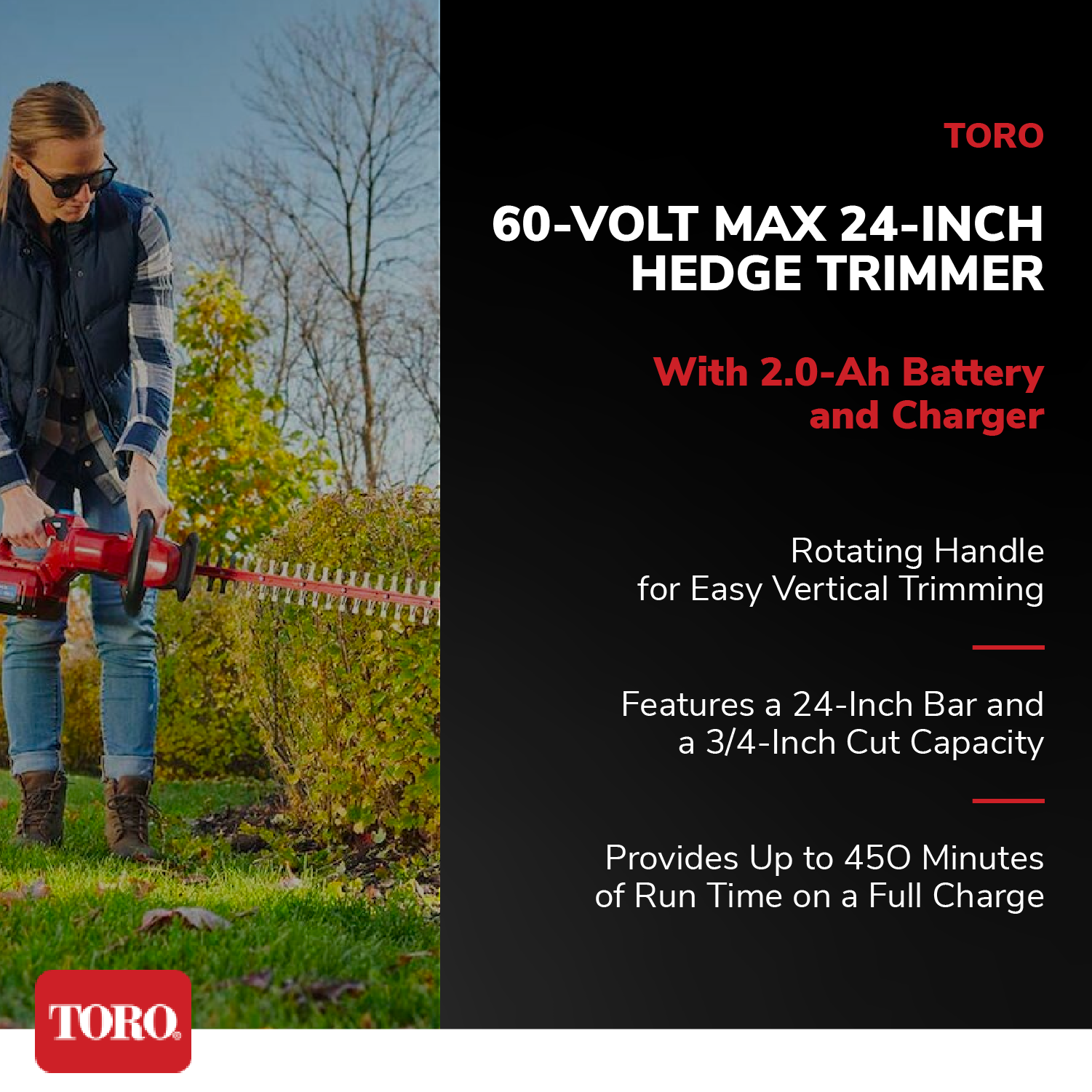 Toro Flex Force 60V Max 24" Cordless Trimmer w/2.0Ah Battery & Charger(Open Box) - VMInnovations